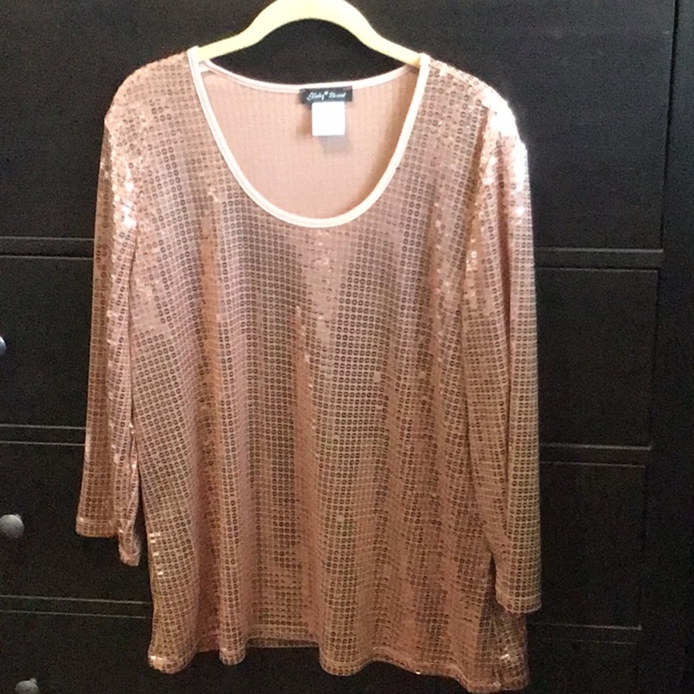 Slinky Brand Rose Gold Sequin 3/4 Sleeve Blouse